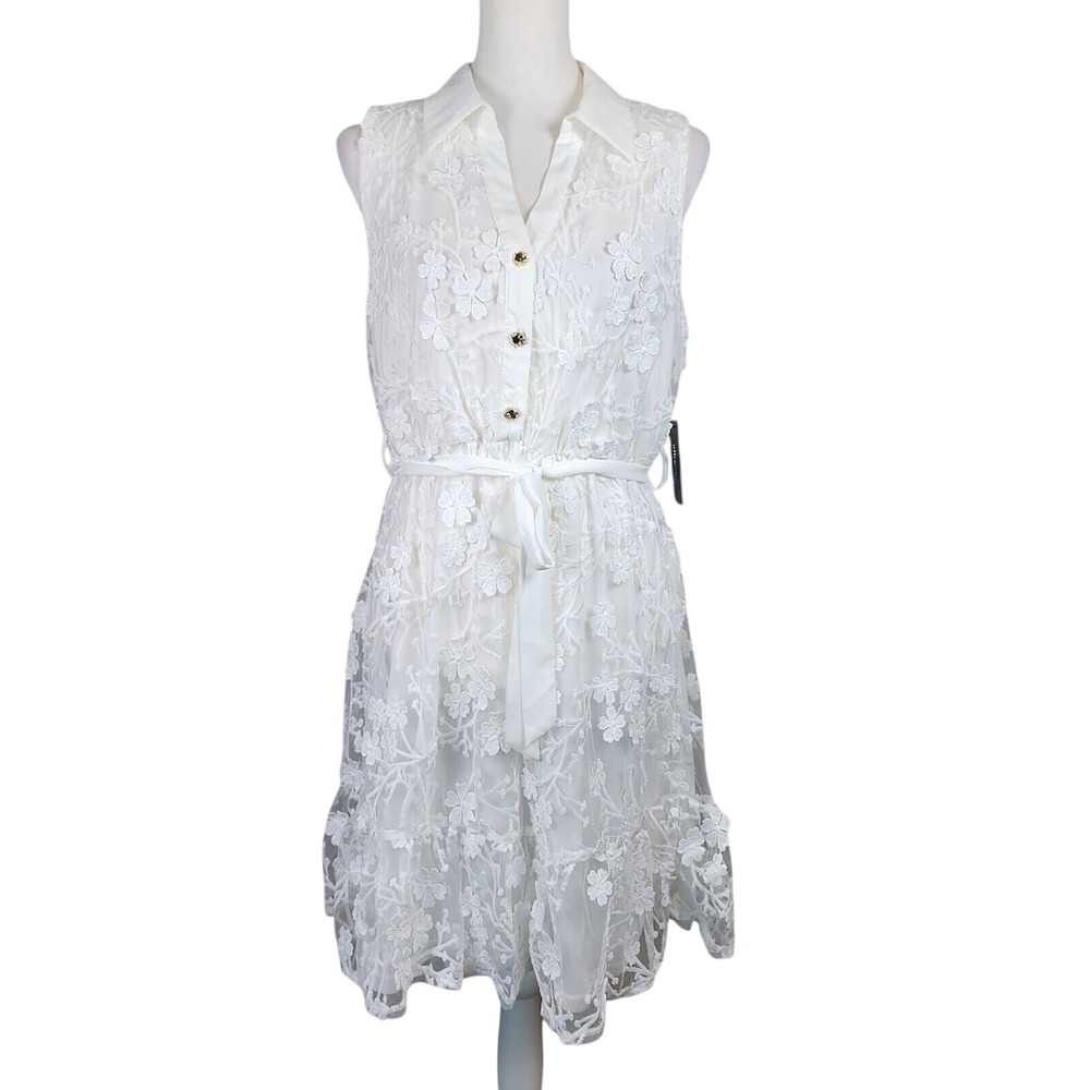 Alice Blue A-Line Dress Womens Small White Floral Lace Tie Bridal Wedding Shower